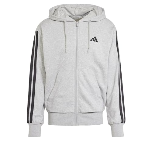 adidas Herren Essential Three Stripes French Terry Fullzip Hoodie, Medium Grey Heather/Black, XL