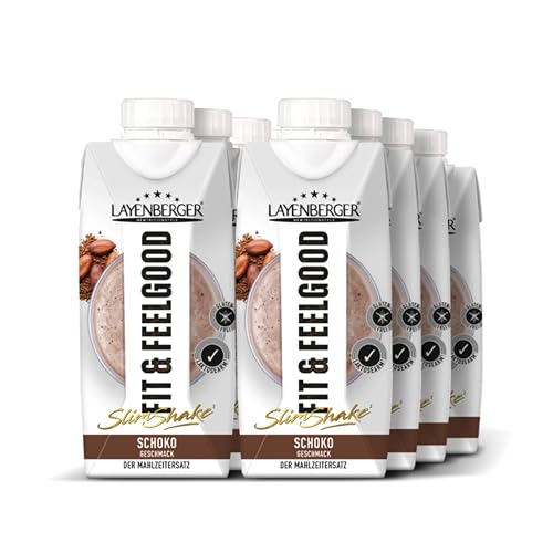 Layenberger Fit+Feelgood Slim Shake Fixfertig, trinkfertiger Mahlzeitersatz für 8 Portionen mit je 208 kcal (8x 330 ml) - Schokolade