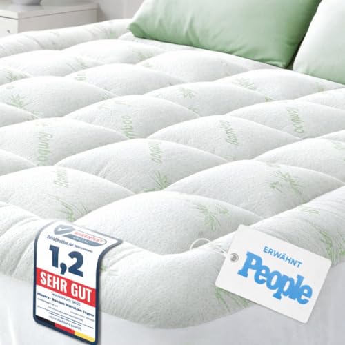 Matratzen Topper 180x200cm - für himmlischen Komfort – Ultraweicher, atmungsaktiver und kühlender Matratzenschoner aus Bambusviskose, Tiefe Taschenpassform