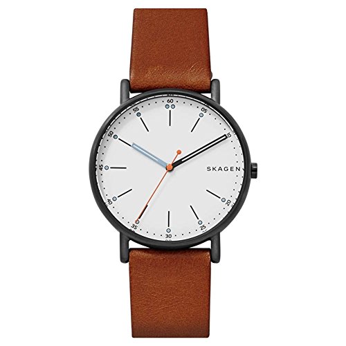 Skagen Herrenuhr Signatur, Dreizeiger Uhrwerk, 40mm Midnight Edelstahlgehäuse mit Lederarmband, SKW6374