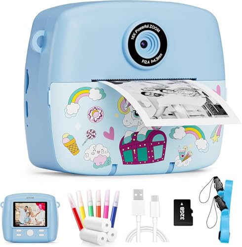 Sofortbildkamera Kinder,Kinderkamera Kompaktkameras 1080P HD Sofortdruck von Fotos,Geburtstagsgeschenk Weihnachten Geschenk Spielzeug ab 3 4 5 6 8 7 9 10 11 Jahre Mädchen Jungen 3 Rollen Fotopapier