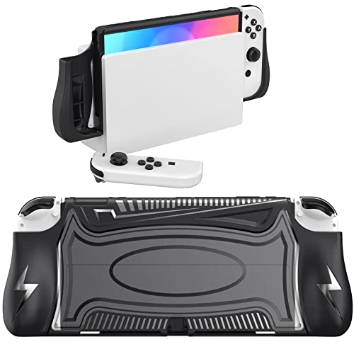 HEIYING Switch OLED Hülle für Nintendo Switch OLED, Schwarze Dockable Case Kompatibel mit Ergonomisches TPU Grip Case für Joy-Con Controller