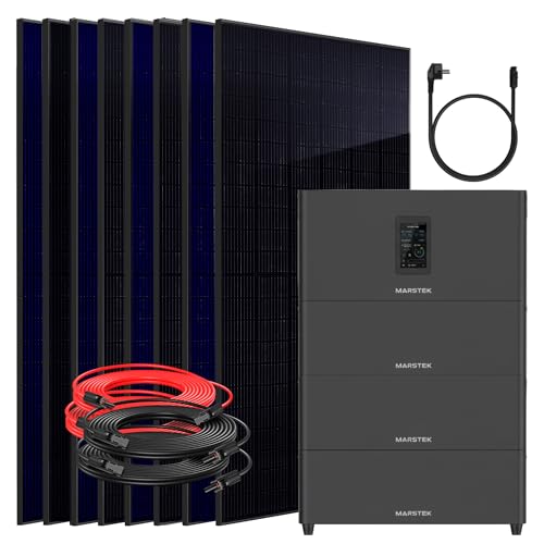 SUNNIVA® 4000W Balkonkraftwerk mit 10,24 kWh Speicher MARSTEK Jupiter C + Plus, BIFAZIAL FULLBLACK komplett Steckdose, PV Solaranlage Komplettset mit Solarspeicher, 8x 500W N-Type Glas Bifacial