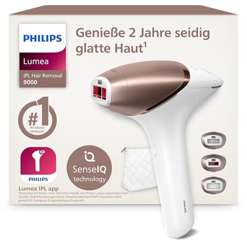 Philips Lumea IPL 9000 Series - IPL Geräte Haarentfernung für bis zu 2 Jahre seidig-glatte Haut¹ mit 3 Aufsätzen für Körper & Gesicht, kabellos, Alternative zur Laser-Haarentfernung (BRI955/00)