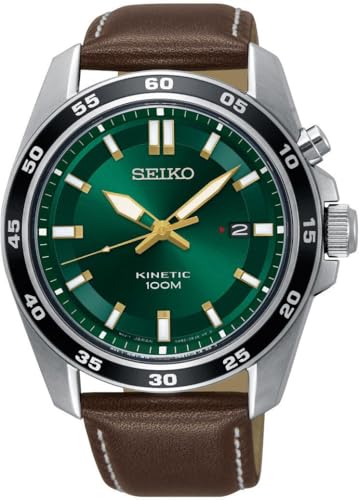 Seiko Herren-Uhr Kinetik Edelstahl mit Lederband SKA791P1
