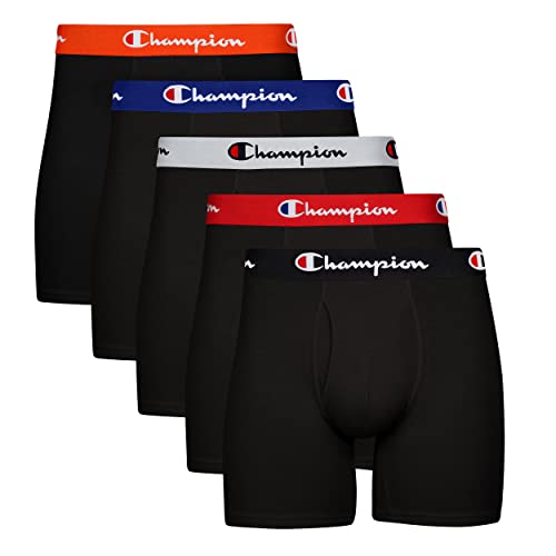 Champion Herren Boxershorts, Baumwolle, Stretch, 3er-und 5er-Pack Retroshorts, schwarz, Medium