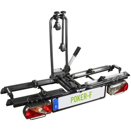 EUFAB 12010LAS Fahrradträger POKER-F, E-Bike geeignet, komplett vormontiert, Diebstahlschutz, für 2 Fahrräder, für Anhängerkupplung, Schwarz, 142 x 70 x 58 cm
