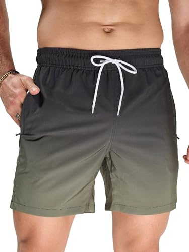Arcweg Herren Badeshorts mit Ultralight Badehose & Schwimmhose für Männer, Schnelltrocknend & Atmungsaktiv – Perfekt für Pool, Meer, Strandurlaub und Freizeit Schwarz + Militärgrün L(EU)