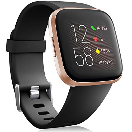 Oielai Armband für Fitbit Versa 2/Fitbit Versa Armband, klassisches Silikon, Sport-Ersatzarmband, kompatibel mit Fitbit Versa Lite/Versa 2/Fitbit Versa für Damen und Herren, klein, Schwarz