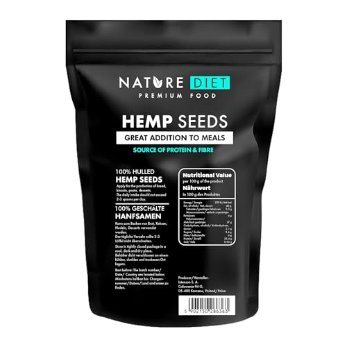 Hanfsamen 1000g | Geschält | Glutenfrei & Vegan | Reich an Protein & Ballaststoffen | Quelle von Omega 3 & 6 | Superfood für die Tägliche Ernährung | by Nature Diet