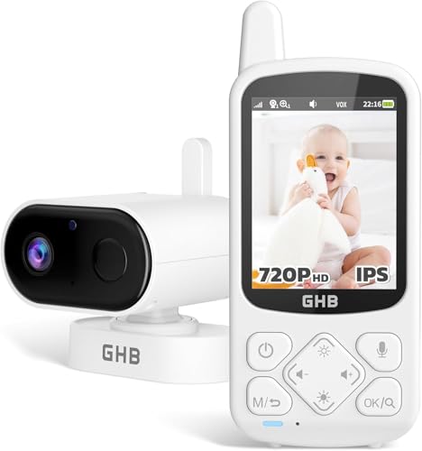 GHB Babyphone mit Kamera Baby Monitor 720P HD Zoom 2000mAh Akku 8 Schlafliedermit VOX Modus Nachtsicht