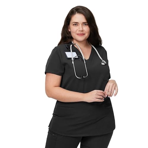 Kitmaz Damen Kasack V-Ausschnitt 3 Taschen Berufskleidung Medizinische Uniformen 4 Wege-Stretch & Anti-Falten