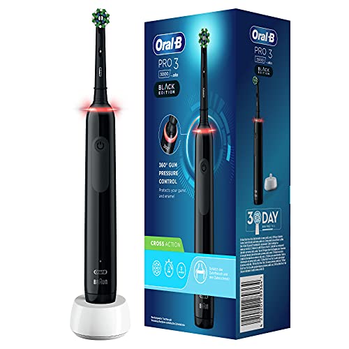 Oral-B PRO 3 3000 CrossAction Elektrische Zahnbürste/Electric Toothbrush, mit 3 Putzmodi und visueller 360° Andruckkontrolle für Zahnpflege, Geschenk Mann/Frau, Designed by Braun, schwarz