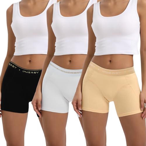 INNERSY Boxershorts Damen Baumwolle Shorts Unterwäsche Frauen Sport Unterhosen mit Bein 3 Pack (42-44, 3 Grundfarben)