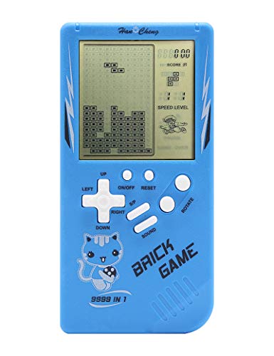 Retro Big Screen Brick Spielekonsole 9999 in 1 Panzer/Rennen/Schießen Lässiges Puzzlespiel Einstellbarer Schwierigkeitsgrad/Geschwindigkeit klein und leicht zu tragen (Blau)