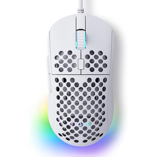 TMKB M1se Gaming Maus, USB, mit 12800 DPI Optischer Sensor,6 Programmierbare Tasten Wabenmaus,Anpassbares RGB Computer Mouse,Schleppfreies Paracord,Ergonomische für Windows PC MAC-Weiß