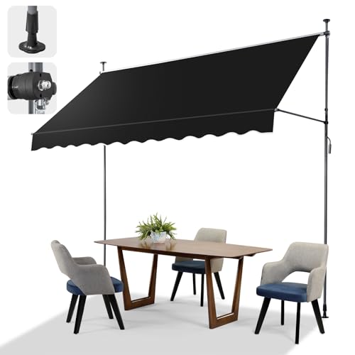 LEADZM Klemmmarkise 300 cm Breit,Balkon Markise ohne Bohren,Wasserdicht,Sonnenschutz,UV-beständig,Höhenverstellbar mit Handkurbel,für Terrasse,Balkon,Garten,Laden,Schwarz