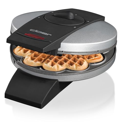 Cloer 1629 Waffeleisen für klassische Herzwaffeln, 930 W, Waffelgröße 15,5 cm, stufenlos wählbarer Bräunungsgrad, Metall, Silber