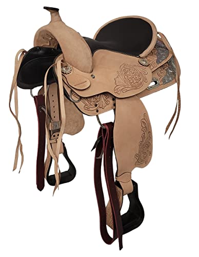 A&M Reitsport Baumloser Westernsattel Kansas aus Büffelleder Eco, wechselbares Kopfeisen, Größe:16 Zoll