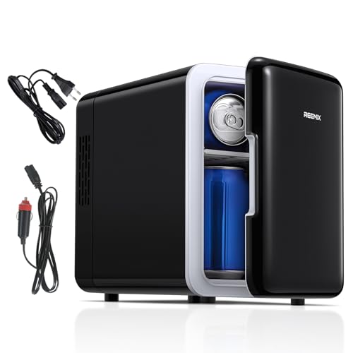 Mini-Kühlschrank, 6 Liter/9 Dosen, tragbarer Kühler und Wärmer persönlicher Kühlschrank für Hautpflege, Kosmetik, Getränke, Lebensmittel, ideal für Schlafzimmer, Büro, Auto, Freonfrei (Schwarz) (6L)