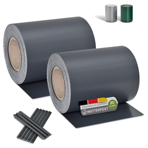 Juskys Sichtschutzstreifen für Doppelstabmatten (1er Set) Anthrazit | Sichtschutz für Garten Privatsphäre | wetterfeste PVC Zaunfolie | bietet zuverlässigen Windschutz | 35m x 19cm inkl. 30 Clips