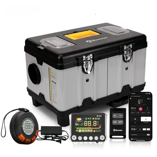 Sunster 8kW Tragbare Diesel Luftheizung, 110-240V AC & 12/24V DC Diesel Standheizung mit Drahtloser Temperaturschalter mit CO-Detektion, Dieselheizung mit Automatischer Start&Stop, Lüftungsmodus