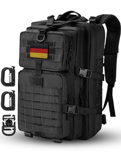Hannibal Tactical Militär Taktischer Rucksack Cooper Rucksack Armee Assault Pack 3 Tage Bug Out Go Bag Trekking Wanderrucksack (40L,Schwarz-DE)