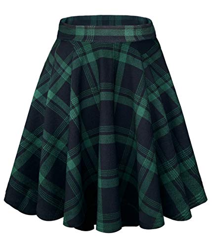 Damen Elegante Elastische Taille Ausgestellte A-Linie Midi Rock Basic Uniform Plissee Skater Röcke(XL, 13)