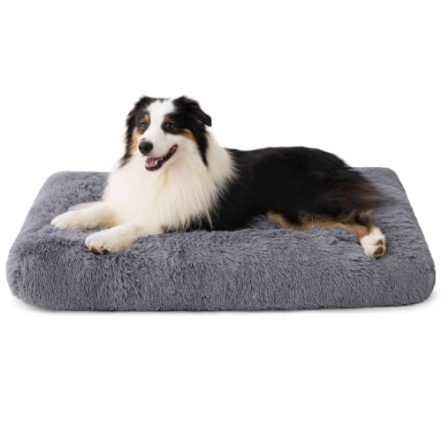 BEDSURE XL Hundebett Waschbar, Flauschig Hundekissen, 104x69cm, Dunkelgrau | Weiches Warmes Plüschkissen Gegen Trennungsangst, Beruhigend für Großrassen, Rutschunterlage, Maschinenwaschbar