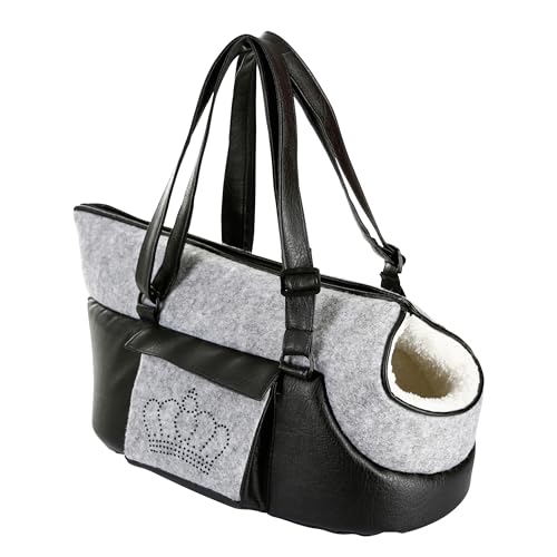 Kerbl Pet Tragetasche Chiara, Hundetasche, Transporttasche, hellgrau, schwarz, 40x20x21cm, Polyester, Hunde, Katzen, mit Innenfutter, Innenkissen