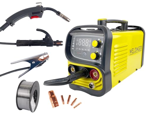 WELDINGER ME 130 mini Flux Fülldrahtschweißgerät + 1 kg Fülldraht + Fülldraht-Gasdüse + Stromdüsen MMA Lift-WIG abnehmbares Schlauchpaket 5 Jahre Garantie