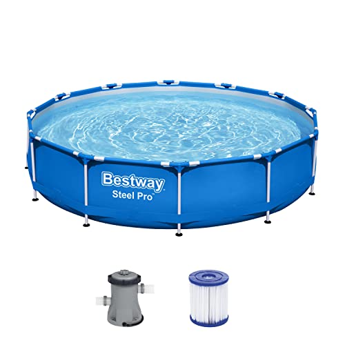 Bestway Steel Pro Frame Pool Set, rund, mit Filterpumpe 366 x 76 cm, 56681, Blau, Ø 366 x 76 cm