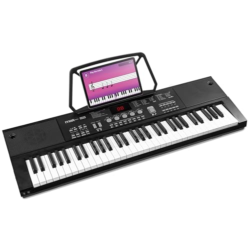 MAX KB15 - Keyboard Piano mit 61 Tasten, E Piano mit Mikrofon und Lautsprecher, LCD Display, 70 Demosongs, Klavier Keyboard für Anfänger, Lern-Funktion, 26 Klangarten, 8 Percussion, USB-C