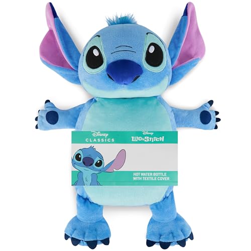 Disney Stitch Kuscheltier Wärmflasche Kinder & Erwachsene, 3D Wärmflaschenbezug flauschig 0.75L, Schmerzlinderung, Coole Geschenke
