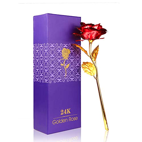 ALLOMN Rose, künstliche Blumen, 24K vergoldete Rose mit Geschenkbox Valentinstag Muttertags Weihnachtsgeburtstag (Rot)