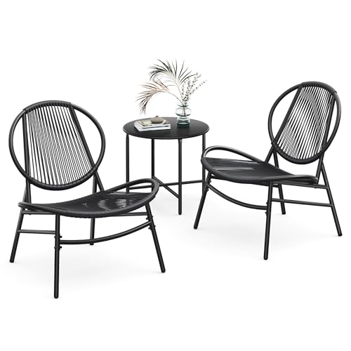 SONGMICS Balkonmöbel, 3er Set, Gartenmöbel-Set, aus PE-Polyrattan, Outdoor, mit Tisch, 2 Stühlen, für Terrasse, Garten, Balkon, tintenschwarz GGF021B01