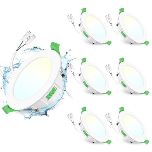 GeyouLux Einbaustrahler LED 230V Dimmbar, 65-75mm Lochmaß LED Spots 6er Set | 7W 700LM Einbauleuchten, IP44 2700K/4000K/6500K Deckenspots, Extra Flach Einbauspots für Badezimmer Küche Wohnzimmer, Weiß