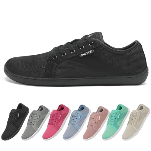 SAGUARO Barfußschuhe Herren Damen Knit Fitnessschuhe Atmungsaktive Weich Barfussschuhe rutschfeste Minimalschuhe Barfuß Freizeitschuh für Männer Frauen, Luck Ⅰ, Schwarz, 41 EU