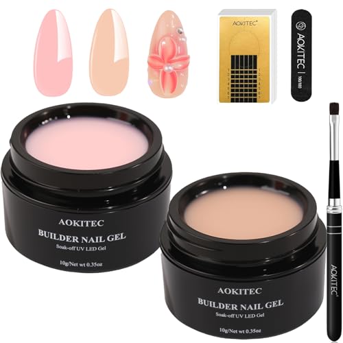 Aokitec Builder Gel Set Pink Nude UV Aufbaugel für Gelnägel 100 Formen