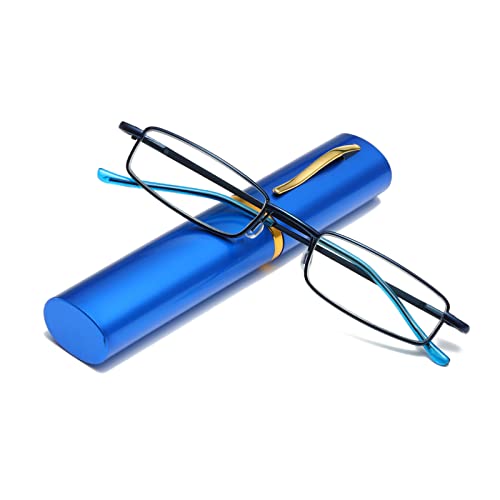 Hubeye Tragbare Metall Lesebrille Flexibel Leicht Sehhilfe Federscharnier Klassische Unisex Lesehilfe Brille mit Etui 2.00