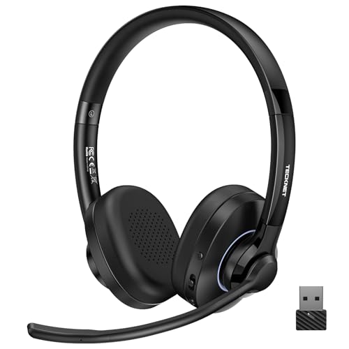TECKNET V6.0 Bluetooth Headset mit Mikrofon,Wireless Headset mit AI Noise Cancelling Bluetooth Kabellos Kopfhörer PC On Ear mit USB-C Empfänger Büro/Trucker/Callcenter - 50+ Std. Akku