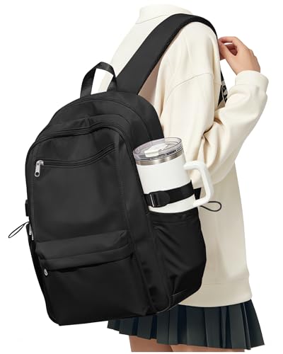 BOXSAM Schulrucksack Teenager Mädchen Schultasche Leichter Rucksack für Die Schule Teenager Mädchen Jungen Casual Daypacks Wasserdichter College School Bag Womens Backpack Aesthetic Schwarz.