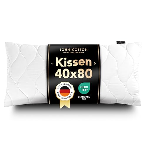 John Cotton Kopfkissen 40x80 cm – Hotel-Luxus-Stepp-Kissen für Nackenschmerzen, Verstellbares Kissen mit Reißverschluss - 450g Füllung, Bequemes Schlafkissen für Allergiker, Oeko-TEX (40 x 80)