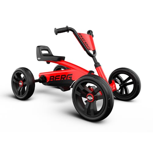 BERG Buzzy Red Go-Kart für Kinder ab 2 Jahren, Rotes Tretfahrzeug Kettcar, Kindergokart Tretauto mit verstellbarem Lenker und Sitz