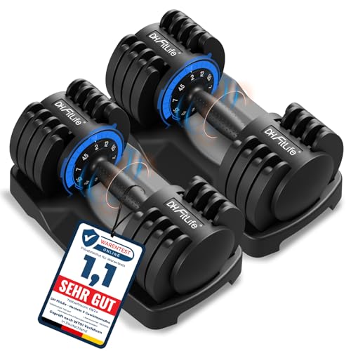 DH FitLife 12kg verstellbare Hanteln 2 bis 12 KG mit 5 Gewichtsstufen, Kurzhanteln Set mit Hantelscheiben, Kurzhanteln verstellbar, variable Gewichte 5 in 1, 2er Set