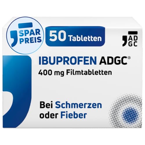 IBUPROFEN ADGC® 400mg - 50 Stück - gegen leichte bis mäßige Schmerzen wie Kopfschmerzen, Zahnschmerzen und Regelschmerzen sowie Fieber