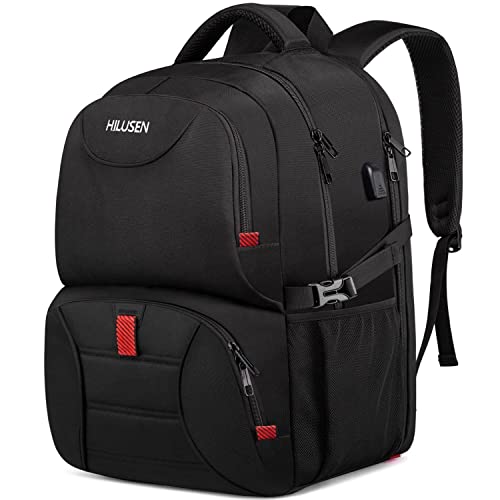 HILUSEN Groß Rucksack Herren 50L,Arbeit Rucksack Laptop Rucksack Herren 17.3 Zoll Schulrucksack mit USB Ladeanschluss Business Reisen Notebook Tasche Rucksäcke Männer Frauen Jungen Teenager Schwarz