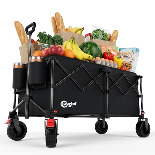 Portal Bollerwagen faltbar 300L XXL Große Ladefläche 150kg belastbar Handwagen mit Getränkehalter Transportwagen Leiterwagen klappbar Strandwagen Faltwagen für Garten Camping Festival