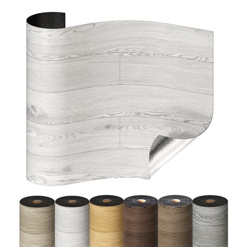 Selbstklebende Holzoptik Vinylboden, Verdickter PVC Bodenbelag, Vinyl-Fußböden Bodenfliesen Wasserfest, Langlebig Vielseitig Einsetzbar für Wohnzimmer, Schlafzimmer, Büros 60x300cm Lichtgrau