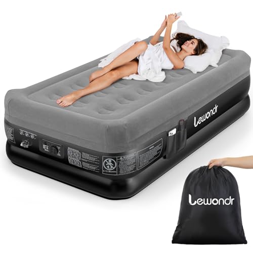 Lewondr Luftbett 1 Person mit Eingebauter Pumpe, 191x99x46CM Komfort Aufblasbare Matratze, 2 Min Luftmatratze Selbstaufblasend Luftbett für Camping Haus Gäste Reisen(250kg MAX), Grau